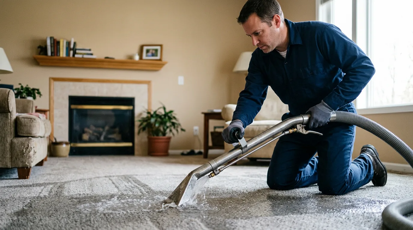 Water damage restoration technician working near Burlington, WA